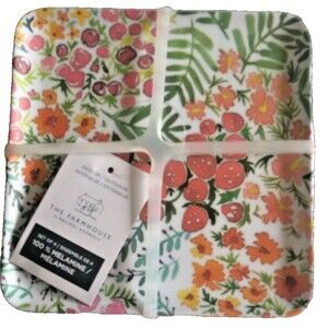 Farmhouse Rachel Ashwell Strawberry Appetizer Plates Melamine Floral Set of 4